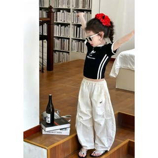 [B&G] Sét bộ Hip hop áo thun cotton đen kèm quần jogger trắng cho bé gái từ 10-45kg(2-12 tuổi)