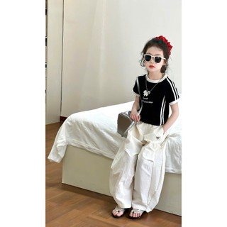 [B&G] Sét bộ Hip hop áo thun cotton đen kèm quần jogger trắng cho bé gái từ 10-45kg(2-12 tuổi)