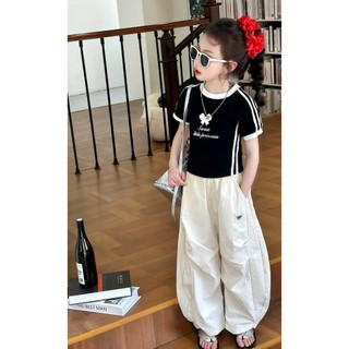 [B&G] Sét bộ Hip hop áo thun cotton đen kèm quần jogger trắng cho bé gái từ 10-45kg(2-12 tuổi)