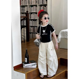 [B&G] Sét bộ Hip hop áo thun cotton đen kèm quần jogger trắng cho bé gái từ 10-45kg(2-12 tuổi)