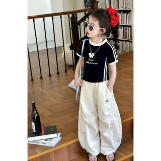 [B&G] Sét bộ Hip hop áo thun cotton đen kèm quần jogger trắng cho bé gái từ 10-45kg(2-12 tuổi)
