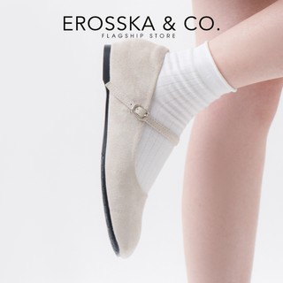[EROSSKA] - Giày búp bê nữ quai ngang phối khóa basic cao 1cm màu nâu đậm - EL094