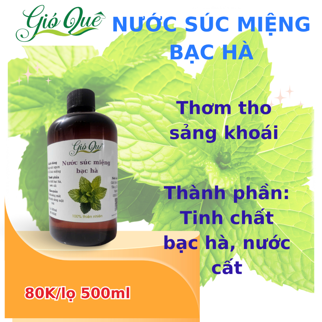 Nước Súc Miệng Bạc Hà Gió Quê 500ml – Tinh Dầu Bạc Hà Nguyên Chất, Tẩy Tác Khuẩn, Hơi Thở Thơm Mát, Chỉ 80k!