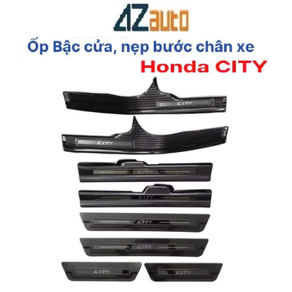 Ốp bậc cửa, nẹp bước chân xe Honda City 2021-2024 vân Carbon hàng cao cấp