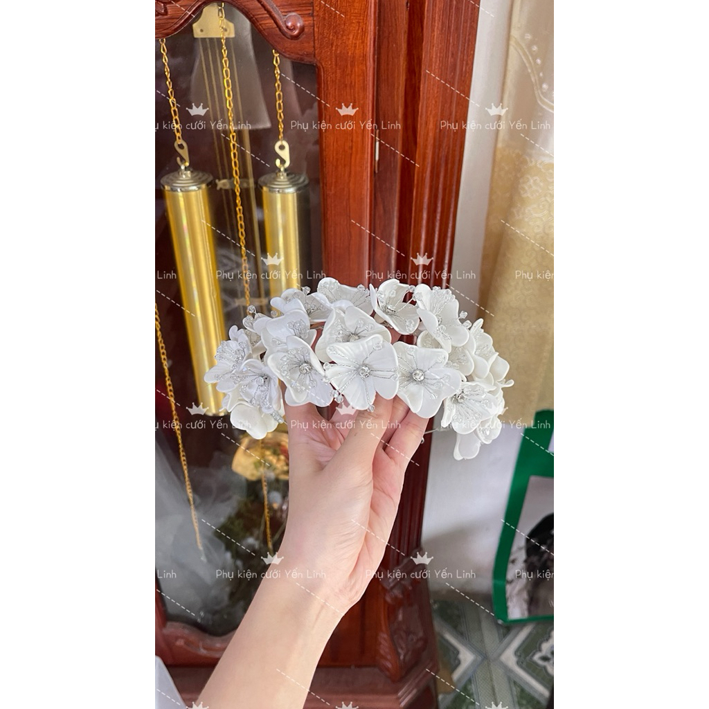 🔥🔥🔥Bờm cài tóc cô dâu hoa đất sét xinh|PHUKIENCUOIYENLINH