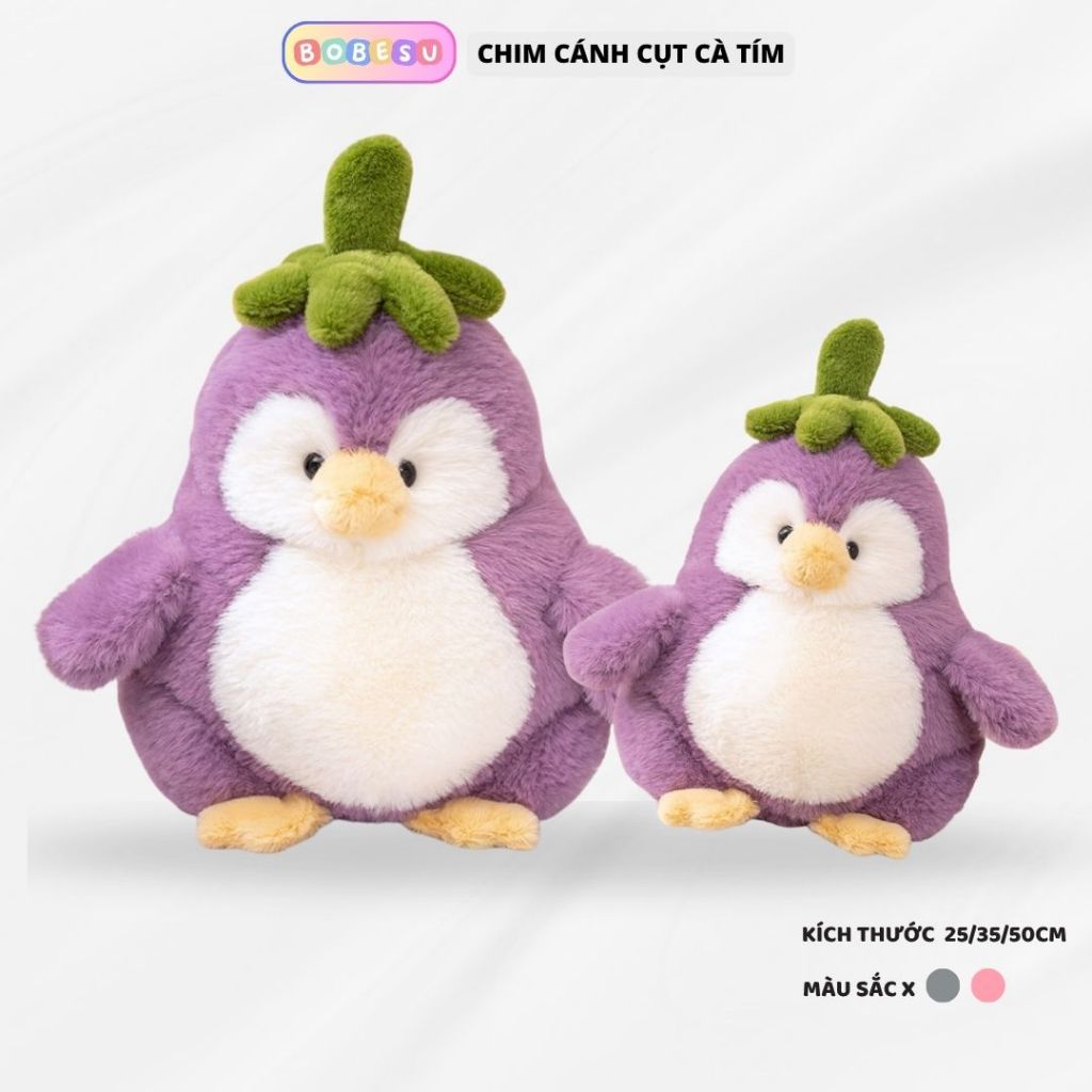 Gấu bông chim cánh cụt  dễ thương, Thú nhồi bông chim cánh cục cosplay cà tím ngộ nghĩnh