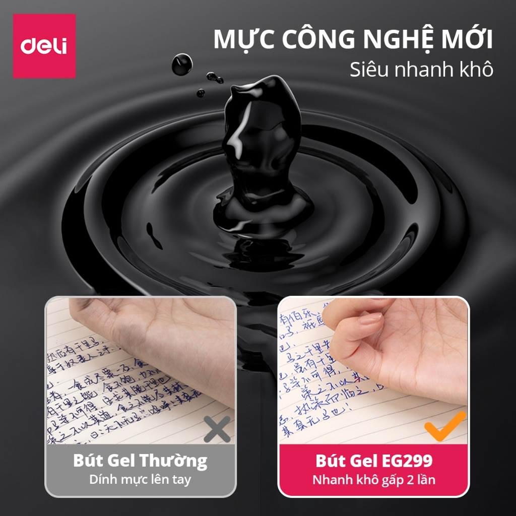 [Nhanh khô 0.1s] Hộp 12 Bút Gel Bấm Deli EG299 Nâng Cấp Nhanh Khô Deli Bút Bi Nước Mực Đều Viết Đẹp Ngòi ST 0.5mm