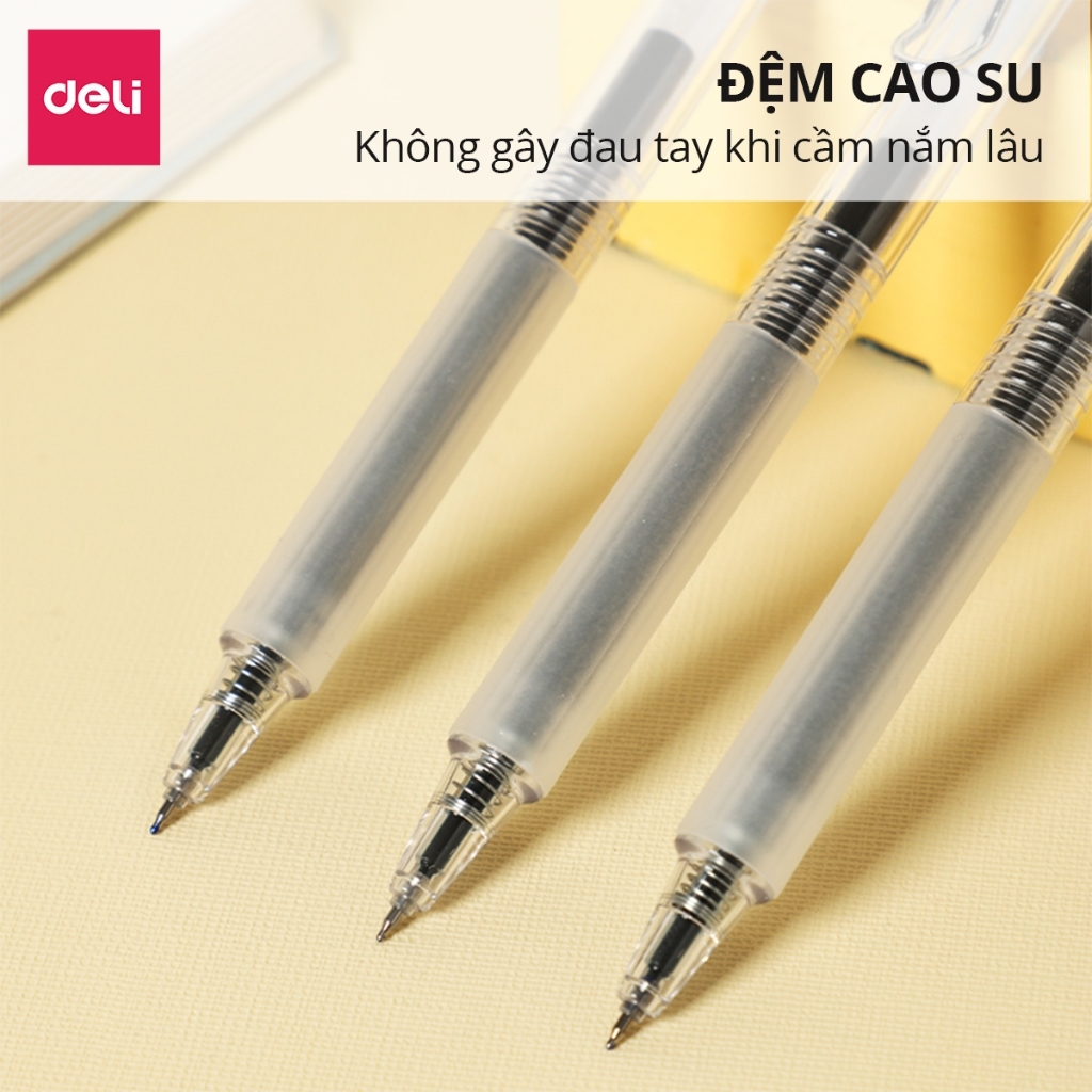 [Nhanh khô 0.1s] Hộp 12 Bút Gel Bấm Deli EG299 Nâng Cấp Nhanh Khô Deli Bút Bi Nước Mực Đều Viết Đẹp Ngòi ST 0.5mm