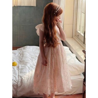 [B&G] Đầm váy hồng cổ vuông phối ren công chúa cho bé gái từ 2-12 tuổi(10-45kg)