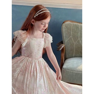 [B&G] Đầm váy hồng cổ vuông phối ren công chúa cho bé gái từ 2-12 tuổi(10-45kg)