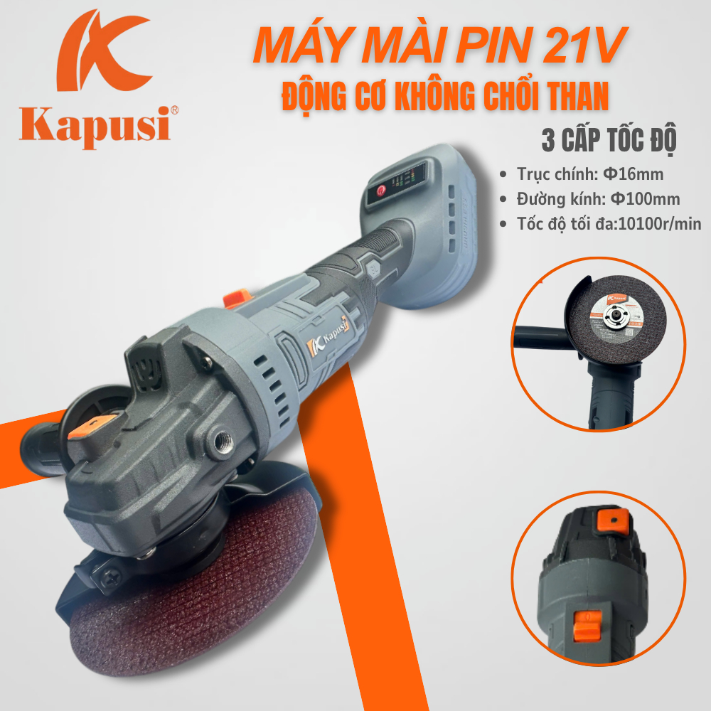 Máy Mài Góc Pin 21V Động Cơ Không Chổi Than K6886 KAPUSI - Máy Cắt Mài Cầm Tay Công Suất Mạnh Φ100mm