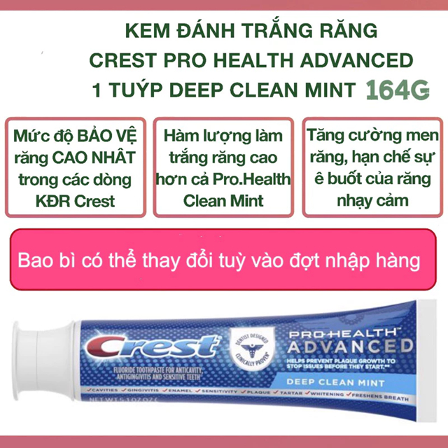 [HÀNG MỸ] Kem đánh răng Crest 3D White Pro Advanced Whitening Hỗ Trợ Dưỡng Trắng Răng, Sạch Răng 147g