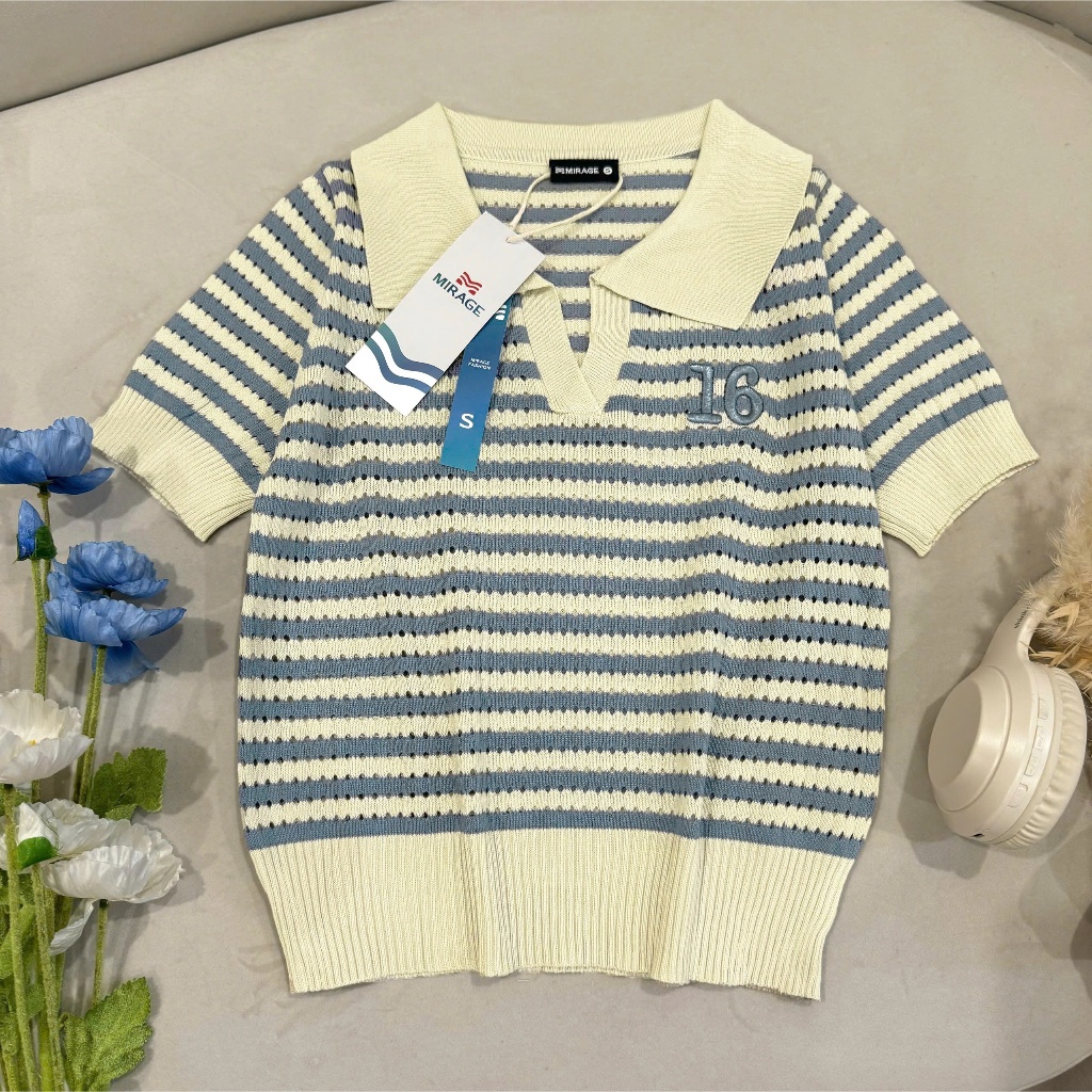 Áo Len Mirage Sọc Kem Xanh Local Brand Chất Len Mongtoghi Mềm Mịn Thoáng Mát.