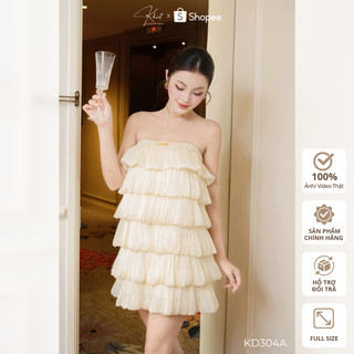 Đầm quây Khiết Style Style lụa tầng bèo tone màu kem ánh kim sang chảnh KD304A