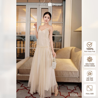 Đầm Khiết Style dáng dài tơ hàn phối sequin lấp lánh phong cách sự tiệc sang trọng KD264