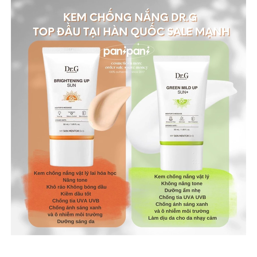 Kem Chống Nắng Dr.G Dưỡng Sáng Da Brightening Up/Green Mild Sun SPF50+ PA+++ 10ml/20ml/ 50ml