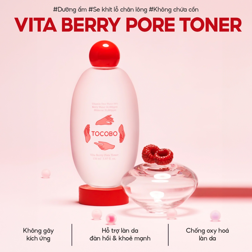 Nước cân bằng thu nhỏ lỗ chân lông Tocobo Vita Berry Pore Toner 150ml