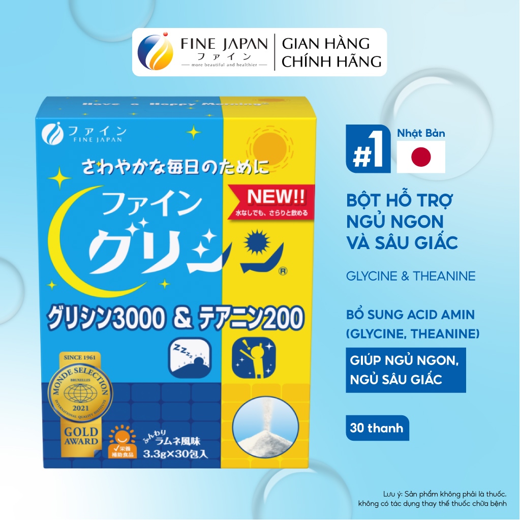 Bột hỗ trợ ngủ ngon và sâu giấc Glycine & Theanine FINE JAPAN hộp 30 thanh