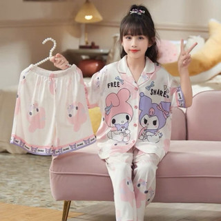[17KG - 48KG ] Đồ Bộ Bé Gái Pizama Chất Vải Lụa Cao Cấp Tay Ngắn Quần Dài_BM48