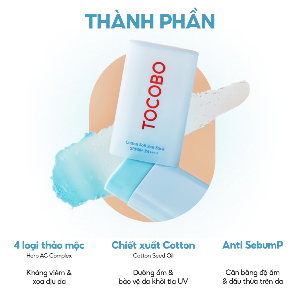 [Minisize] Sáp chống nắng cấp ẩm dịu da Tocobo Cotton Soft Sun Stick SPF50 PA++++ 11g