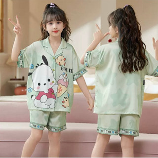 [ 13kg - 46kg ] Bộ Đồ Ngủ Lụa Bé Gái Mặc Nhà Cộc Tay Cao Cấp Họa Tiết Đáng Yêu Cho Bé