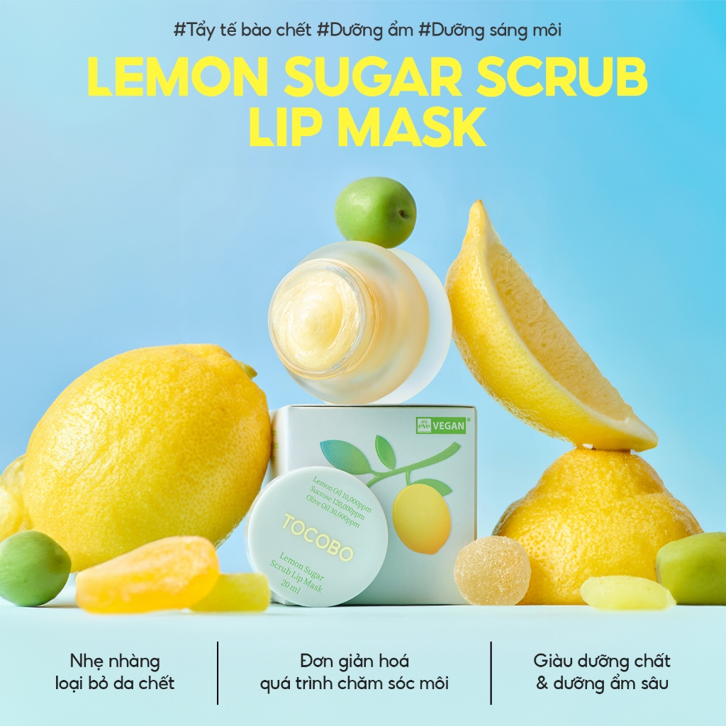 Mặt nạ môi tẩy da chết dịu nhẹ Tocobo Lemon Sugar Scrub Lip Mask 20ml