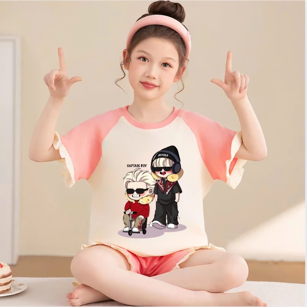 2-15 tuổi.Sét đồ bé gái áo cộc tay in ANH TRAI SAY HI dễ thương chất vải cotton mềm mịn.M35
