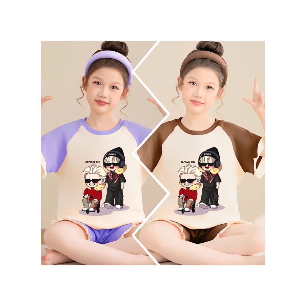 2-15 tuổi.Sét đồ bé gái áo cộc tay in ANH TRAI SAY HI dễ thương chất vải cotton mềm mịn.M35