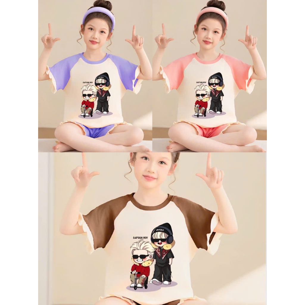 2-15 tuổi.Sét đồ bé gái áo cộc tay in ANH TRAI SAY HI dễ thương chất vải cotton mềm mịn.M35