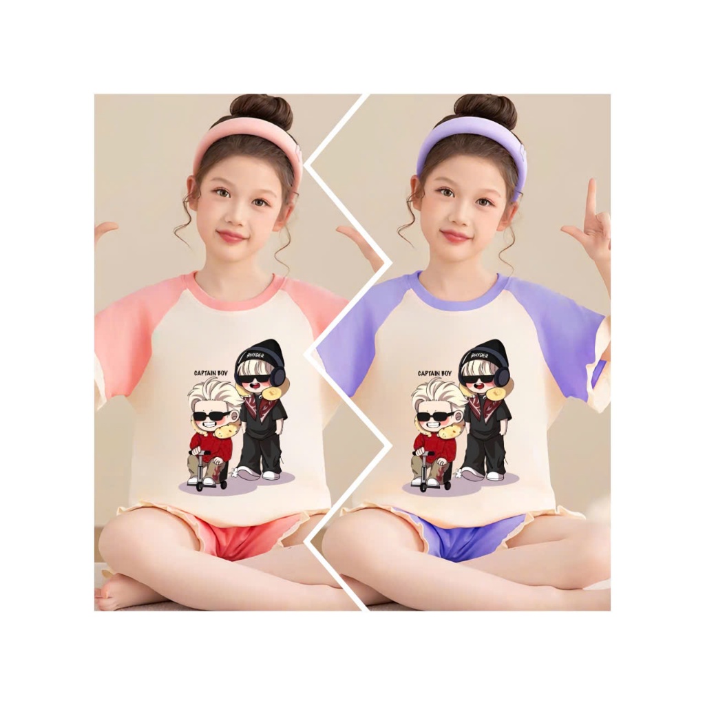 2-15 tuổi.Sét đồ bé gái áo cộc tay in ANH TRAI SAY HI dễ thương chất vải cotton mềm mịn.M35