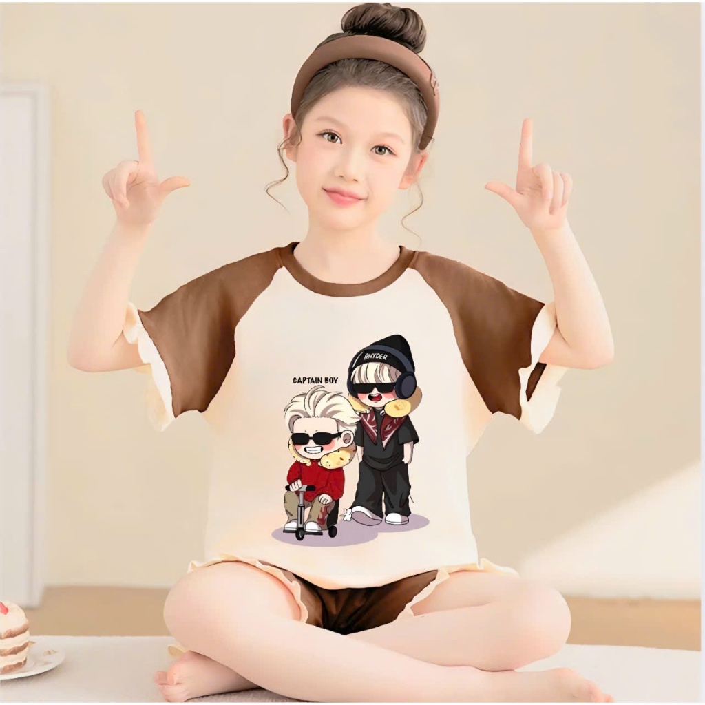 2-15 tuổi.Sét đồ bé gái áo cộc tay in ANH TRAI SAY HI dễ thương chất vải cotton mềm mịn.M35
