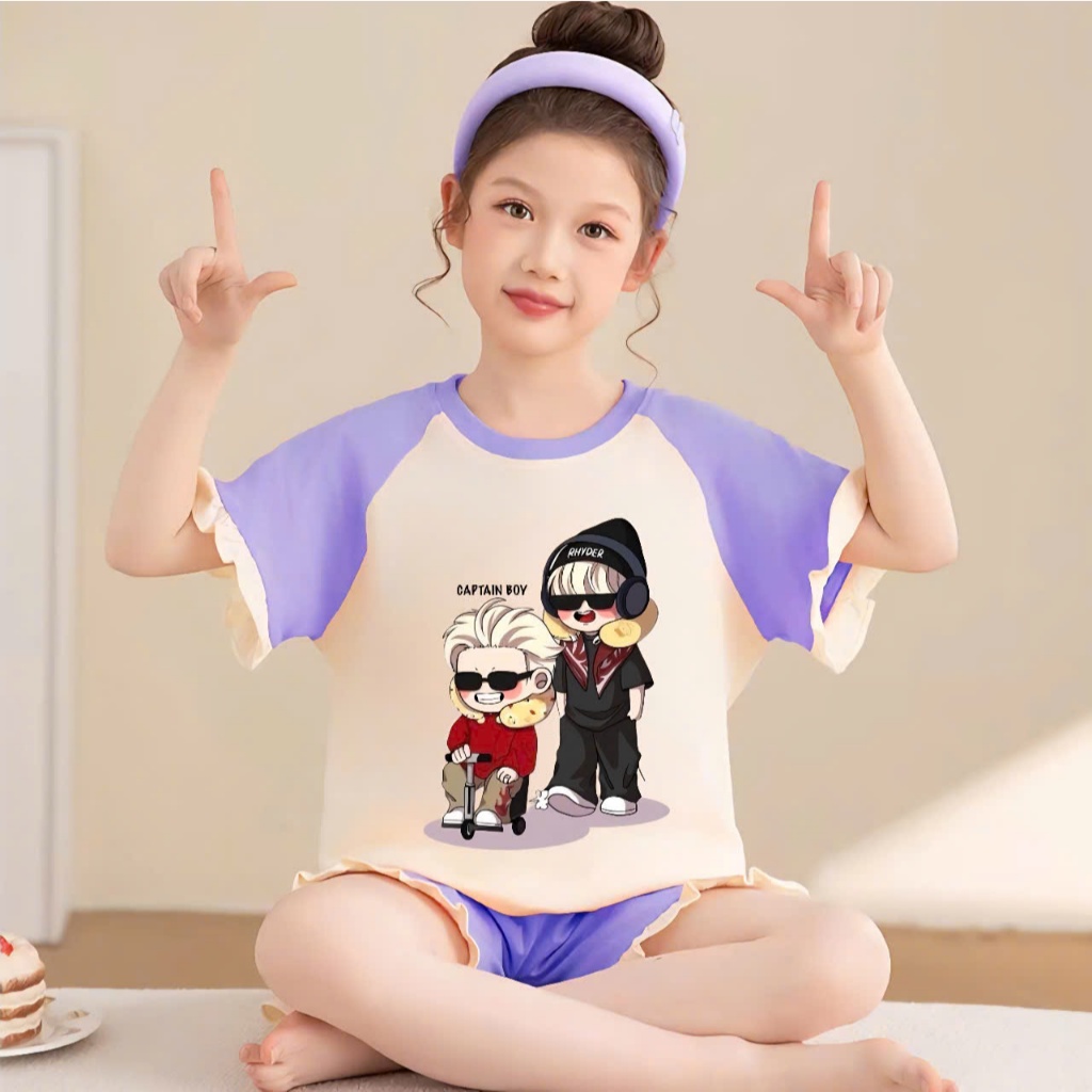 2-15 tuổi.Sét đồ bé gái áo cộc tay in ANH TRAI SAY HI dễ thương chất vải cotton mềm mịn.M35