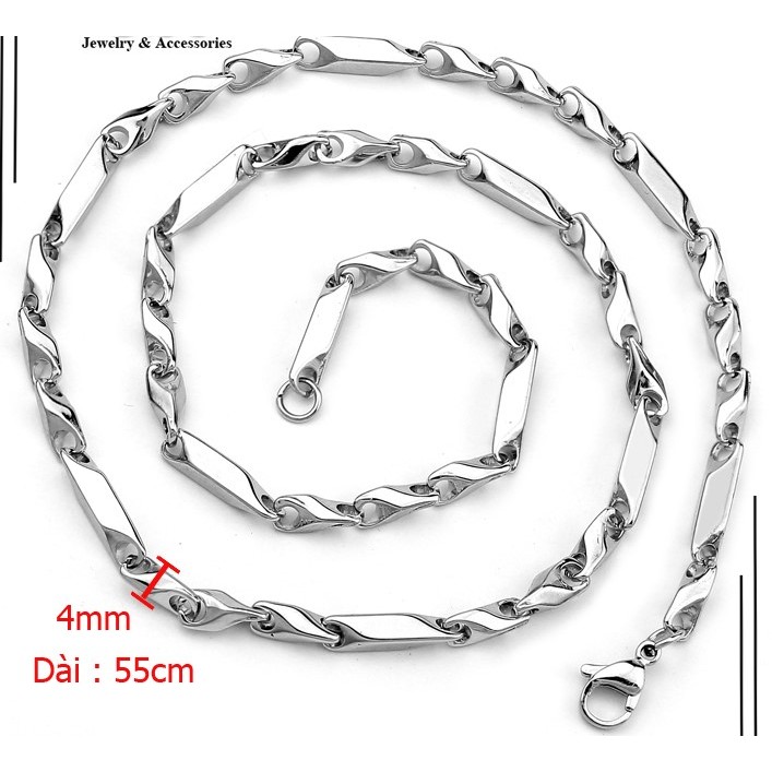 Dây chuyền inox nam kiểu xích 4mm ngắn dài xen kẽ không gỉ nhiều size MN181101