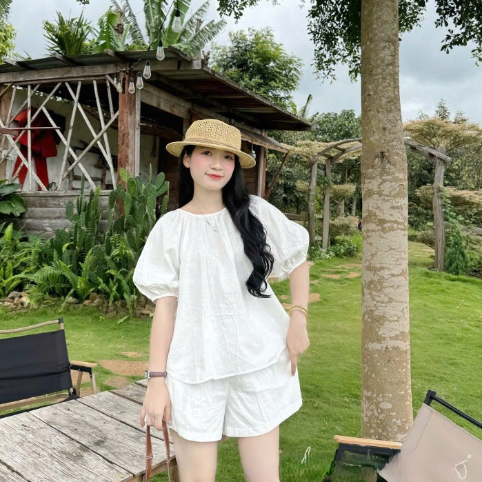 Set áo tay lỡ cúc sau lưng kèm quần sooc cạp chun hai lớp, set bộ xinh LALA  S40