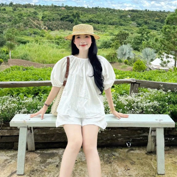 Set áo cổ tròn tay lỡ kèm quần sooc cạp chun có túi, set đồ bộ vàng đi chơi LABEL S40