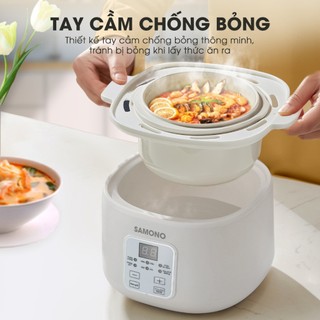 Nồi nấu chậm đa năng 0.8L Samono SW-SC08B, kèm lồng hấp,thố sứ,hẹn giờ 24h, Nấu Cháo, Chưng Yến, hầm, giữ nhiệt