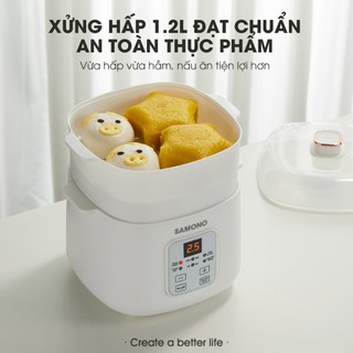 Nồi nấu chậm đa năng 0.8L Samono SW-SC08B, kèm lồng hấp,thố sứ,hẹn giờ 24h, Nấu Cháo, Chưng Yến, hầm, giữ nhiệt