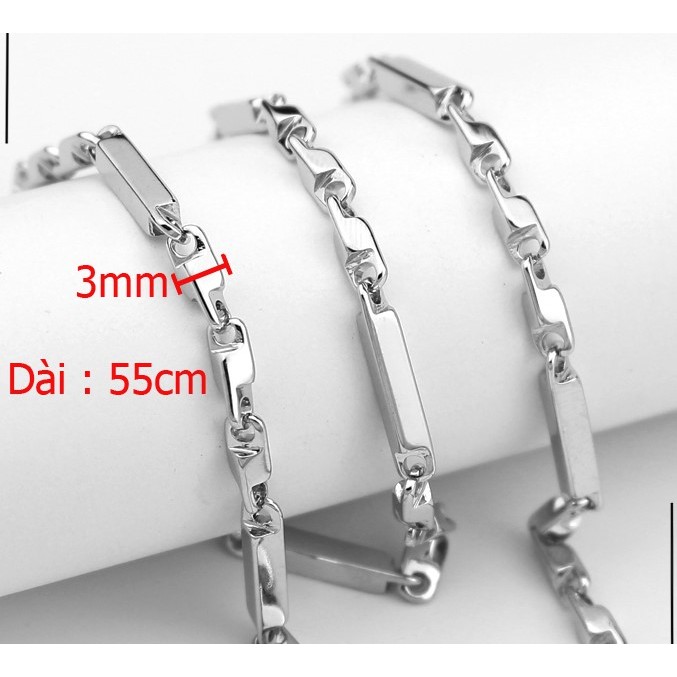 Dây chuyền thép titan nam dạng khối vuông dày 3mm không gỉ MN1801