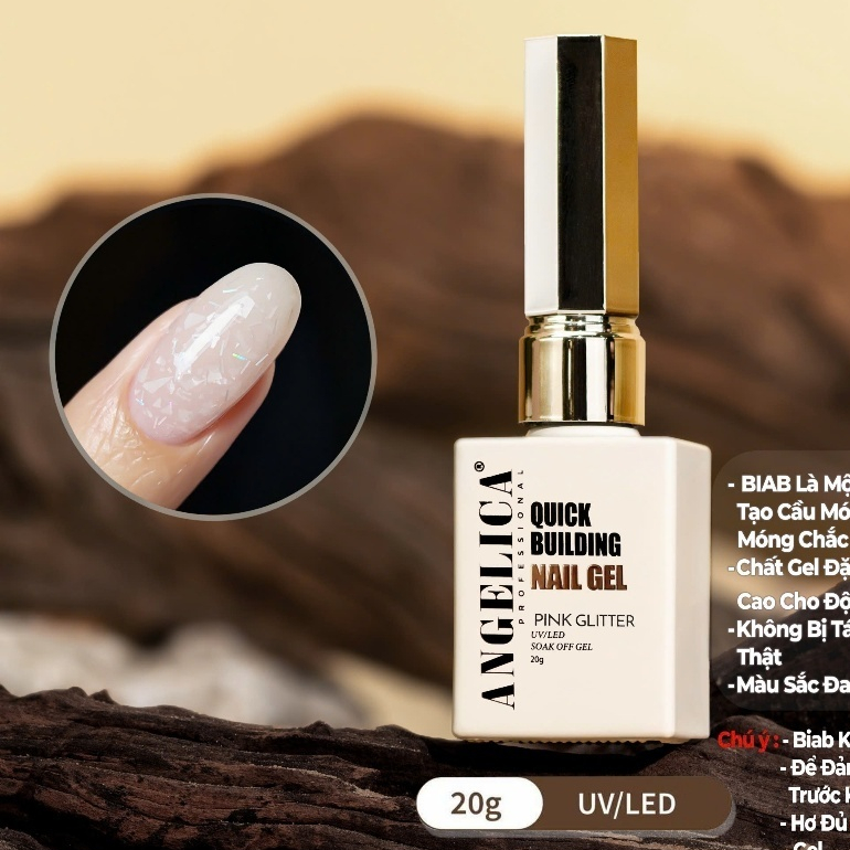 Gel Biab Nhũ Hồng Đục Tự Nhiên ANGELICA Chính Hãng Chai 20g - Gel Biad Cao Cấp Nail ANG-QBPG