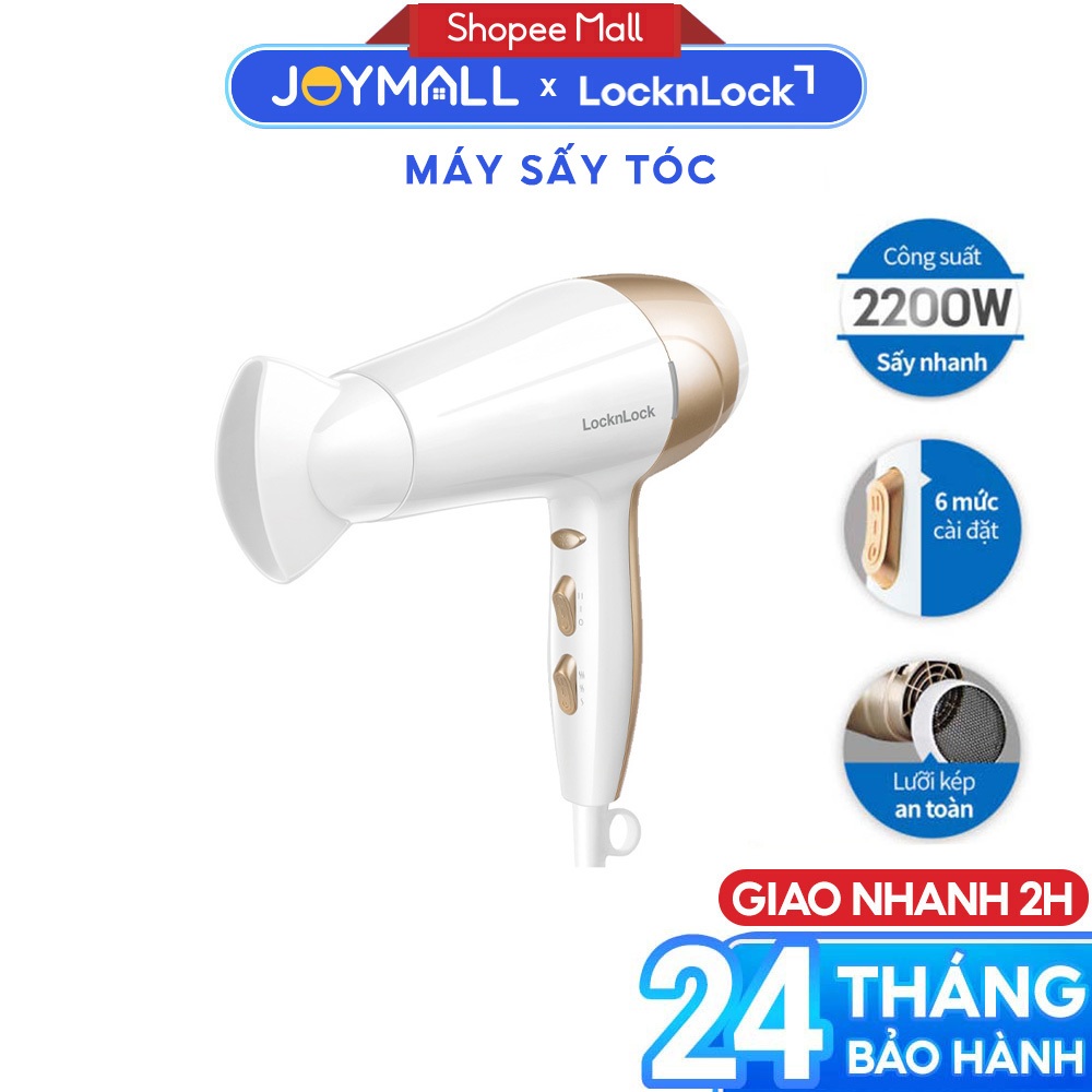 Máy sấy tóc LocknLock ENA136WHT - Hàng chính hãng, sấy nóng lạnh, 3 mức chỉnh nhiệt - JoyMall