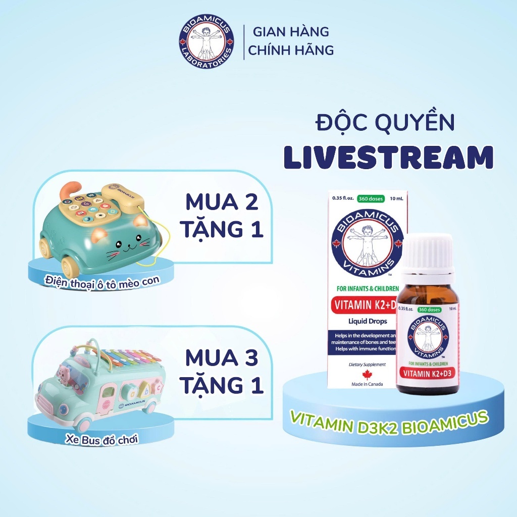BioAmicus Vitamin K2&D3 tặng Điện thoại mèo con và Xe bus thông minh