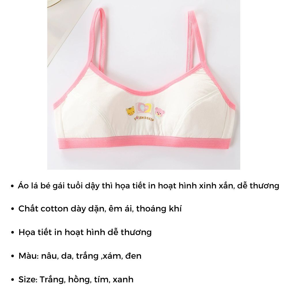 COMBO 3 Áo lá bé gái tuổi dậy thì cotton khóa cài 3 nấc tiện lợi họa tiết xinh xắn cute LANIXA B528