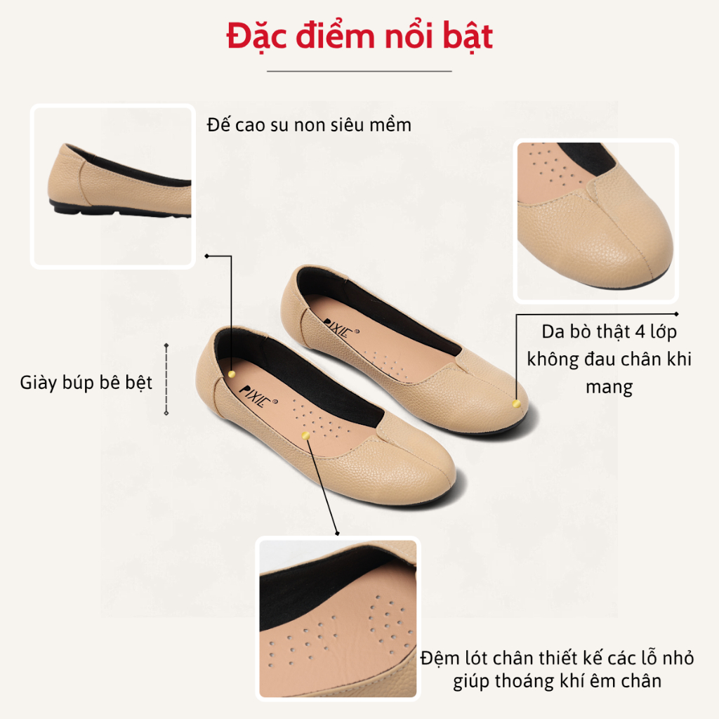 Giày Búp Bê Da Thật Đế Mềm Khoét Tim Pixie X831