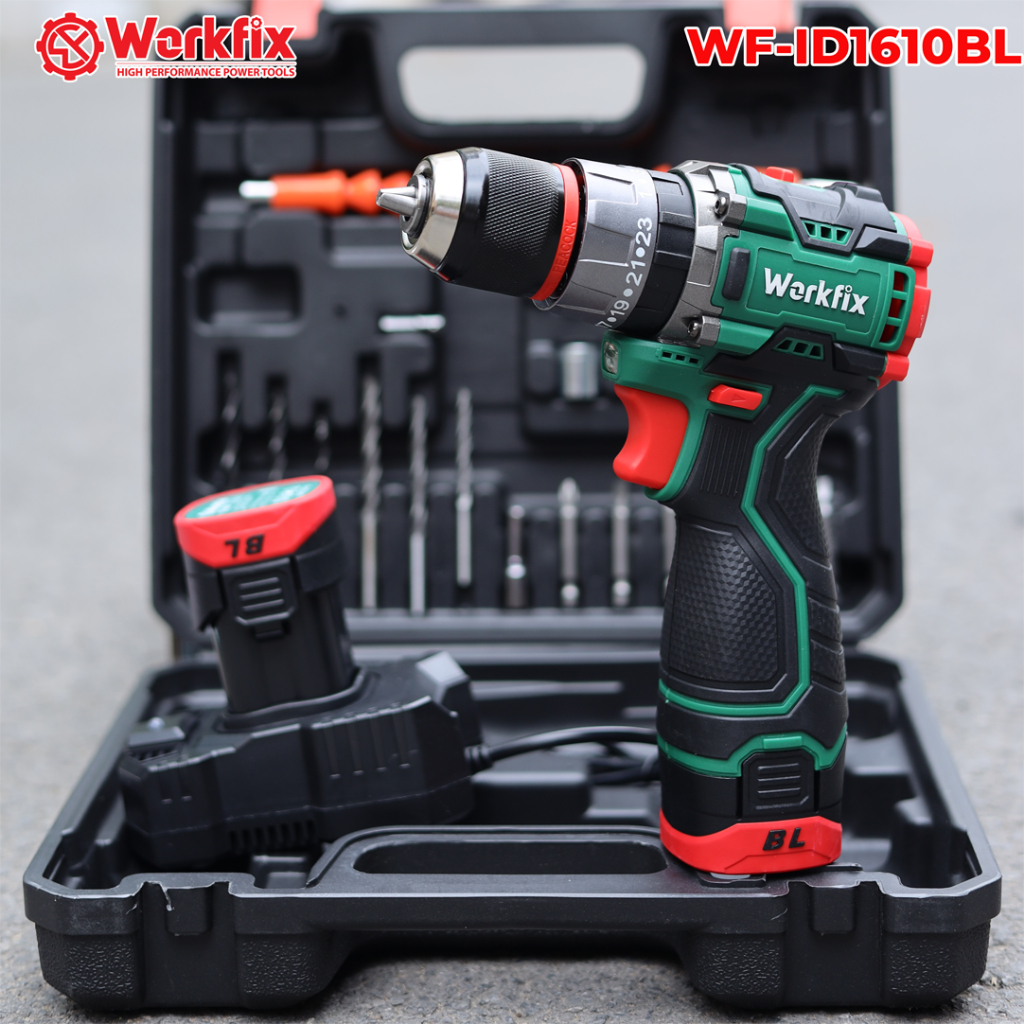 [Kèm Phụ Kiện] Máy Khoan Pin Workfix WF-ID1610BL - Bộ 2 Pin - 3 Chức Năng - Motor Không Chổi Than