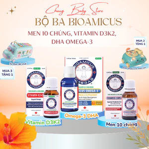 Bộ Ba Bioamicus - Men 10 Chủng, Vitamin D3K2, Biomicus Omega 3 DHA Hỗ Trợ Toàn Diện Cho Bé Chính Hãng Canada.