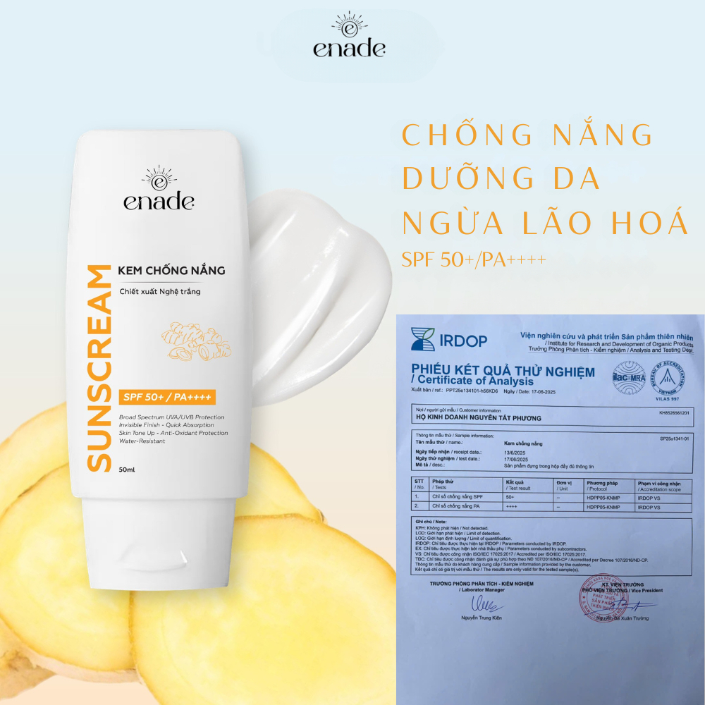 Enade Kem Chống Nắng Vật Lý Lai Hoá Học SPF50+,PA++++,Chiết Xuất Nghệ Trắng