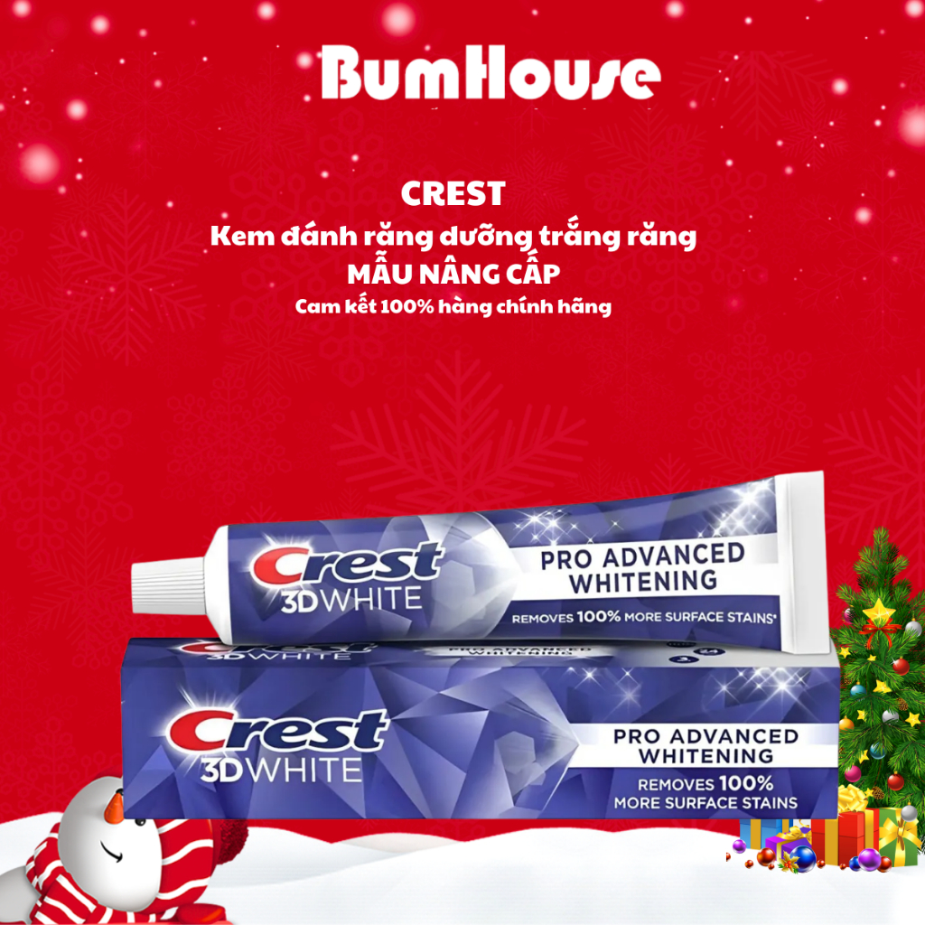 [HÀNG MỸ] Kem đánh răng Crest 3D White Pro Advanced Whitening Hỗ Trợ Dưỡng Trắng Răng, Sạch Răng 147g