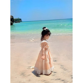 Maxi đi biển hở lưng cho bé gái màu hồng