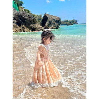 Maxi đi biển hở lưng cho bé gái màu hồng