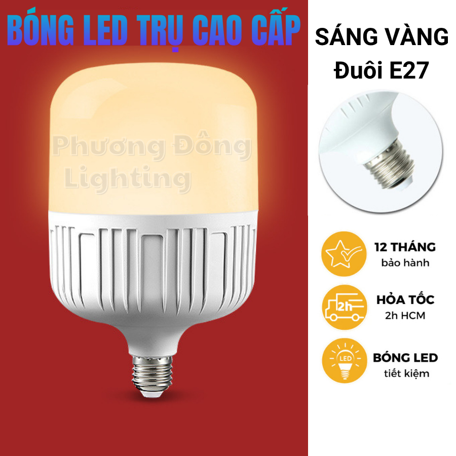 Bóng đèn Led Trụ Cao cấp Ánh Sáng VÀNG 30w 40w 50w tiết kiệm điện
